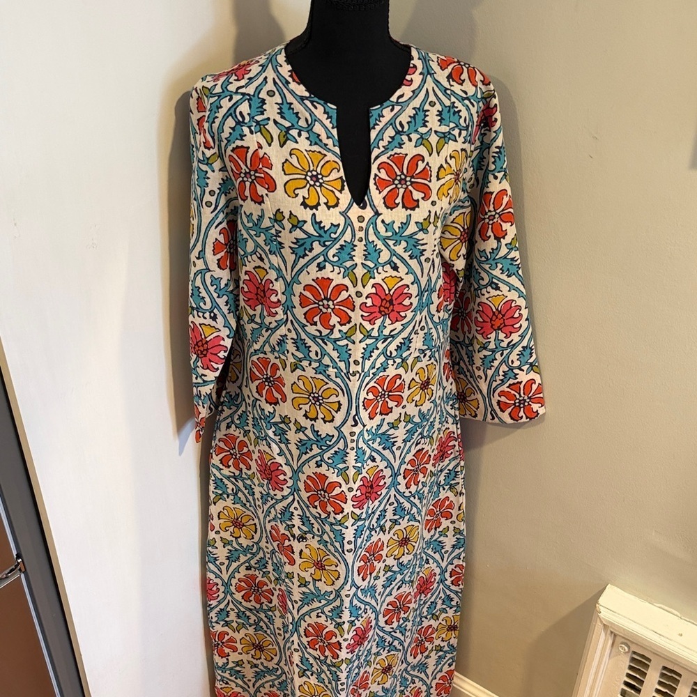 John Robshaw Printed Tunic Dress S/M – Colorful Boho Cotton Shift. Like new!
